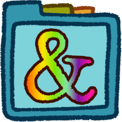 a rainbow ampersand. It's inside a teal folder that has green and orange folder tabs behind it.